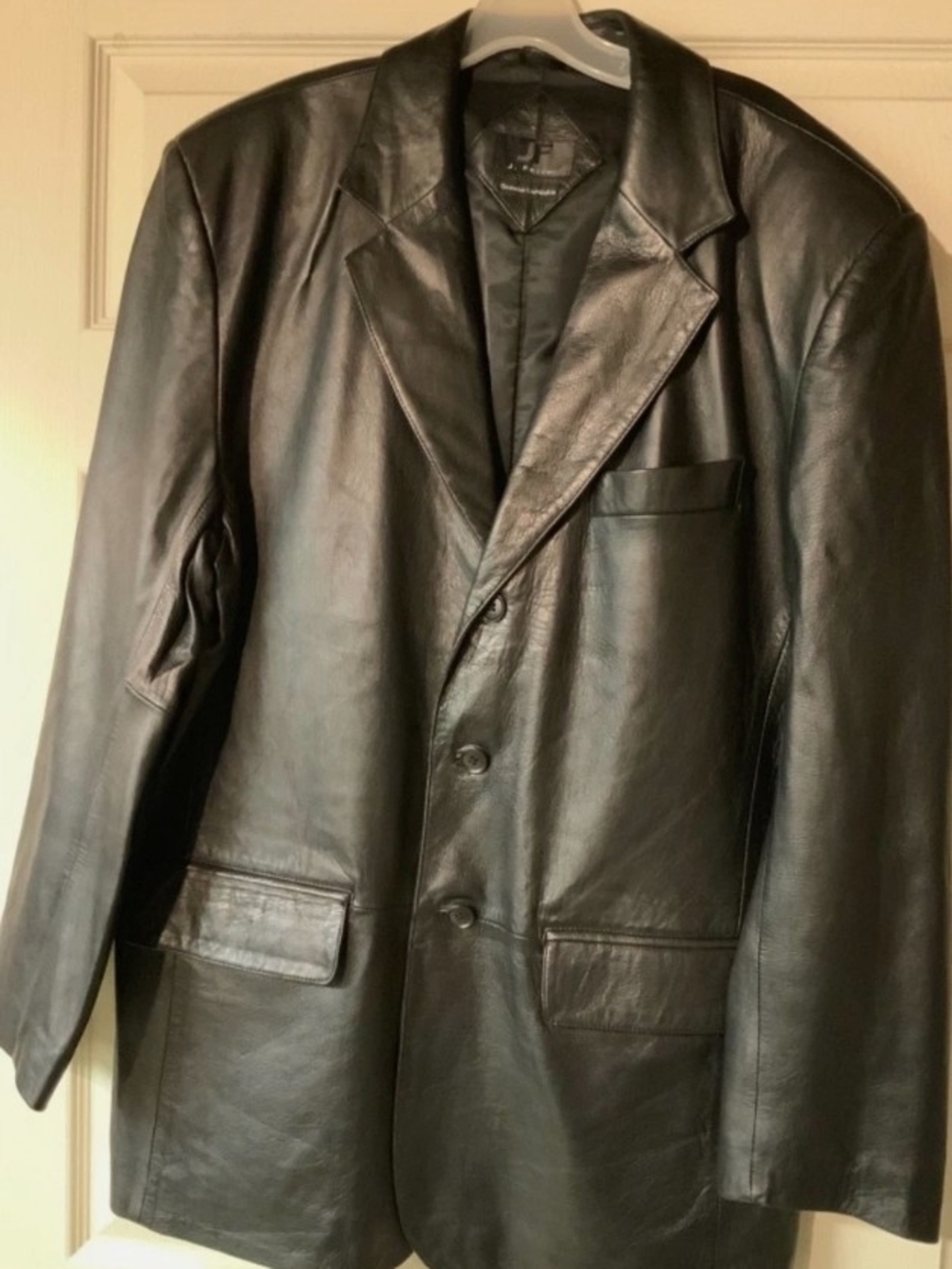jf j.ferrar Men's Black Leather Sport Coat Blazer